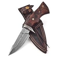 CraftTal. Jagdmesser-Taschenmesser-12 cm klinge Echtes 150 DamastStahl lagen Walnussholz Griff Ideal zum Häuten mit Lederscheide