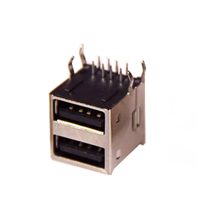 100pcs Dual USB AF 90 Degree PCB Mount A-Type Female Right Angle Dual USB Connector Data Transfer Jack Charging Port USB Adapter