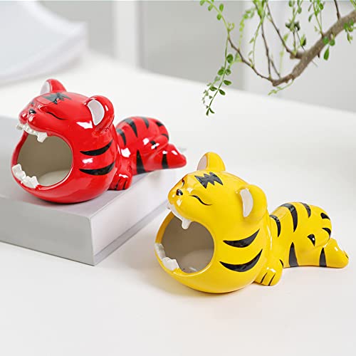Cute Animal Ashtray, Zcargel Funny Creative Big Mouth Tiger Shaped Ceramic Car Ashtray Portable Mini Garbage Container Ornaments Cartoon Tiger Ashtray Universal Fit For Car Home Office #TOP2