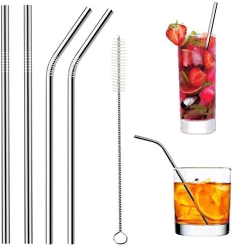 Reusable Stainless Steel Drinking Straws (2 Bend & 2 Straight Straws, 1 Cleaning Brush)