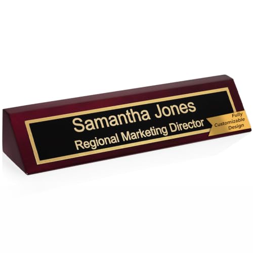 Providence Engraving Custom Wooden Desk Wedge Engraved Name Plate | Desk Name Plate, Piano Finish, 2 Lines of Text, 2 Color Finishes, 9 Fonts, 2 Sizes