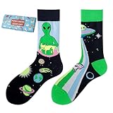 NxnChc Calze Divertenti Unisex Per Donne E Uomini, Con Molti Motivi Alien Animali, Cibo, Frutta, Sport, Arte, In Cotone, Regalo, Motivi Asimmetrici Destro E Sinistro