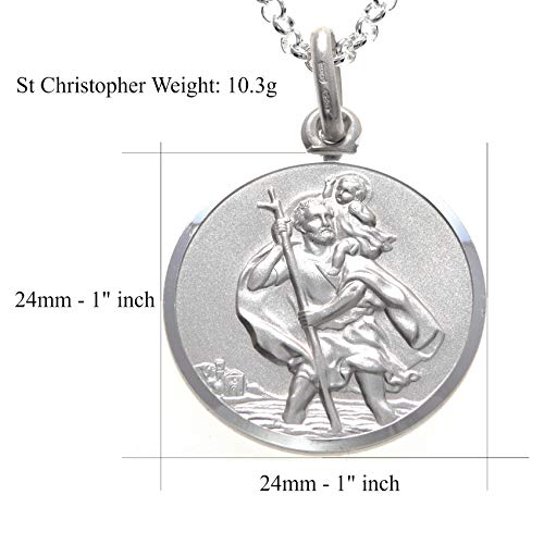 Alexander Castle Men's Large Reversible 925 Sterling Silver St Christopher Pendant Necklace - 24mm with 20" Sterling Silver Chain & Jewellery Gift Box