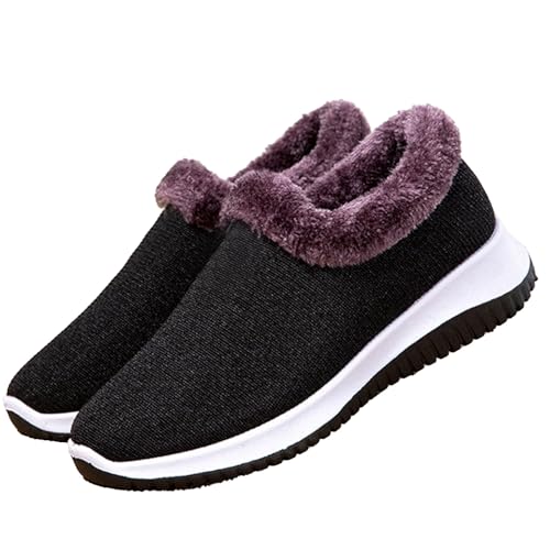 Zapatillas de deporte para hombre de invierno cálidas forradas de felpa zapatillas de marcha suela antideslizante Tendencias Sneakers Cómodas sin cordones Botas de nieve de invierno, Le Noir, 36 EU