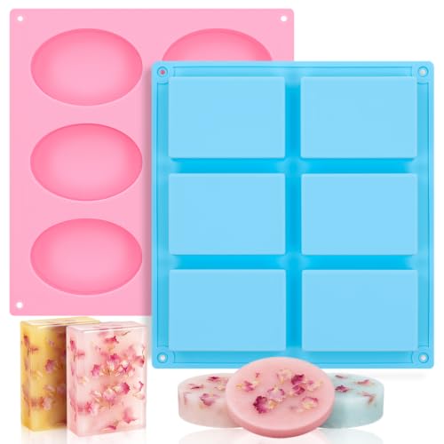 SJ Rectangle & Oval Soap Mold Set, 2-Pack 6-Cavity Silicone Soap Molds