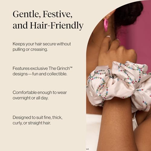 Image of The Grinch x Kitsch Pillow Satin Scrunchies for Women - Hair Ties No Damage, No Crease Hair Accessories | For Day or Night Use | Ideal Gifts for Women - 2pcs