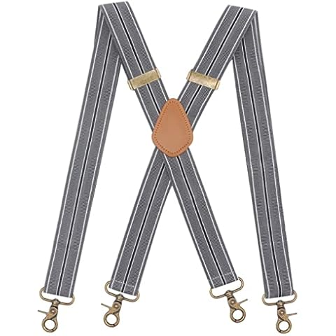 Timiot Mens Suspender 4 Swivel Strong Hooks Adjustable Braces Elastic Comfortable X Style Heavy Duty Strap (Grey Stripe) Cover