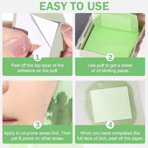 AOAZXBB Oil Blotting Sheets for Face Blotting Paper for Oily Skin,Oil Control Film,Face Oil Absorbing Sheets with Makeup Puff and Portable Mirror Case (200 Sheets) - Thumbnail 6