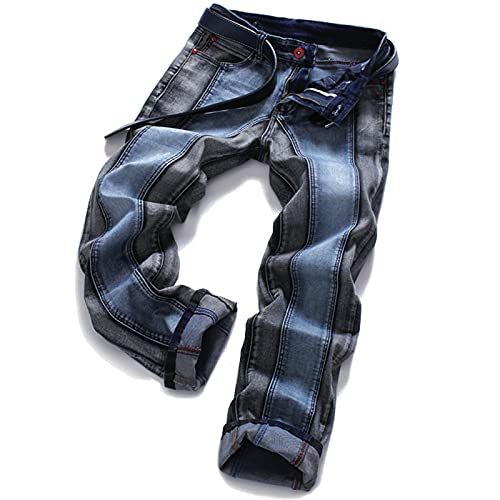 WQZYY&ASDCD Jeans Hose Jeans pour Hommes Pantalons De Motard Décontractés Splice Patchwork Slim Skinny Blue Jeans 32 1018 Cover