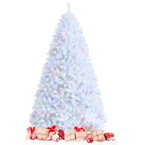 DORTALA Artificial Christmas Tree, 8FT Pine Iridescent Xmas Tree with 1636 Branch Tips, Foldable Metal Stand, White DORTALA Artificial Christmas Tree 8FT Pine Iridescent Xmas Tree with 1636 Branch Tips Foldable Metal Stand White