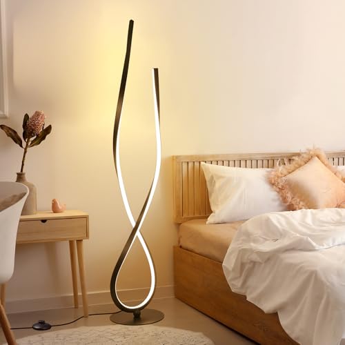 NUR Modern Spiral LED Floor Lamp 59 Ultra-Bright Black Standing Lamp with Remote Control Arched Floor Lamp for Living Room Bedroom Home Office