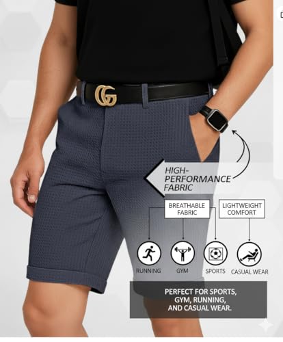 Image of GRECIILOOKS Casual Men Shorts | Rich Regular Fit Solid Short with Side Pockets | Relaxed Fit Half Pants | Mid Rise Waist (Available in Plus Size)
