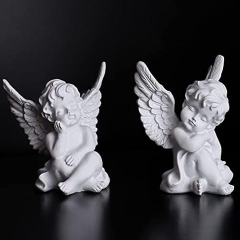 orenm 2 Pack Resin Cherubs White Angel Statue Figurine, Garden Sleeping Cherub Statue Sculpture Indoor Outdoor Home Decoration, Cute Adorable Angle Sculpture Memorial Statue(4" Height) (White) Cover
