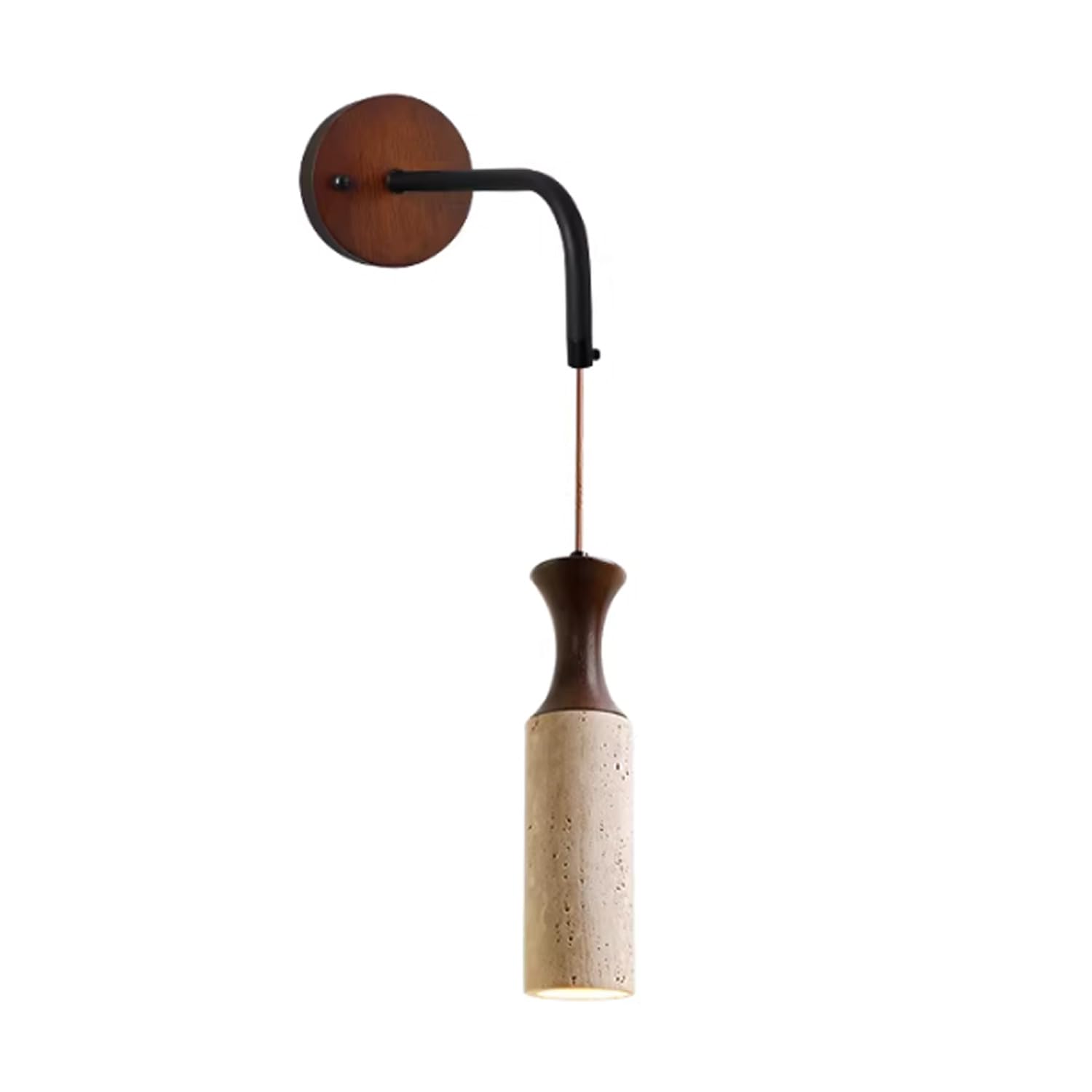HUAYUSEDF Yellow Travertine Wall Sconce with Wooden Base. Bedroom Bedside Lamp with Cylindrical Stone Lampshade Modern Natural Stone Wall Light for Living Room Kitchen
