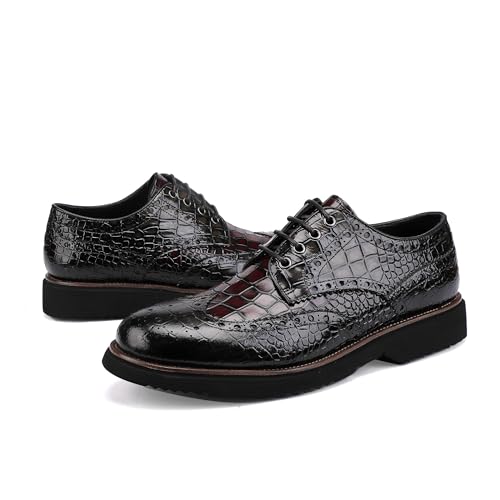 Image of Lace-up Oxfords Brogue Wingtip Shoes for Men Two Color Mix,Crocodile Pattern
