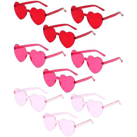 PARSUP 9 Pairs Heart Shaped Rimless Glasses Frameless Heart Sunglasses Transparent Transparent Red/Rose Red/Pink Color Glasses Tinted Eyewear Bachelorette Party Favors Photo Booth Props Cover