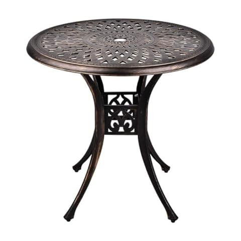QUYZE Outdoor Dining Table, 31" Cast Aluminum Round Patio Table with Umbrella Hole, Bronze Outdoor Patio Table Patio Furniture for Backyard Lawn Balcony Deck Cover