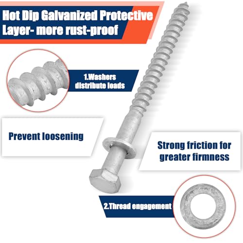 Image of Tandefio 40 Pack 1 /2'' X 6'' Lag Screw Bolts with Washer Galvanized | Hex Head Wood Screws, Heavy Duty Lag Bolt, Self Tapping Lag Screw, for Decks Fences Woodworking
