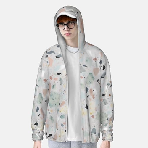 Men's UPF 50+ Sun Protection Hoodie Jacket Lightweight Long Sleeve Terrazzo Marble Pastel Sun Shirt Hiking Rash Guards X-Large4