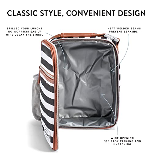 Foundry By Fit + Fresh, Thayer Insulated Lunch Bag With 2 Food Containers, Reusable Kids Lunch Box & Soft Mini Cooler Bag, Perfect For School, Picnics & More, Black & White Stripe #TOP3