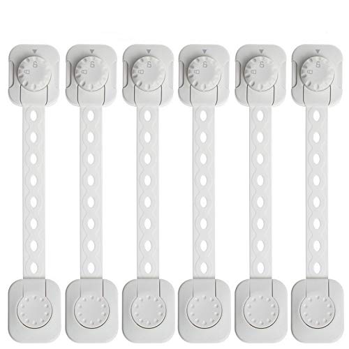 HUGmeee チャイルドロック 引き出しロック 子供 安全 ストッパー ドアロック ドア開け防止 指はさみ防止 長さ調整可 6個セット (ダイヤル式, ホワイト)