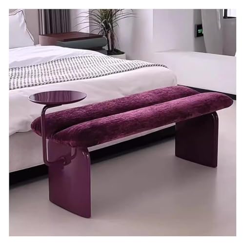 イタリアンスタイルの軽量高級シューズベンチ 小さなティーテーブル付きモダンなベッドサイドベンチ ブークレ布張りオットマンフットレスト 玄関、リビングルーム、寝室用(紫の,82x43x45cm)