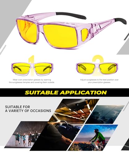 Image of Night Vision Glasses, Fit Over Glasses Mens Womens, Wrap Around Anti Glare HD Night Vision Lens for Night Driving