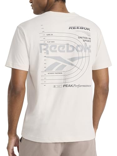 Reebok Men’s Schematic Short Sleeve Crewneck T-Shirt, Standard Fit, Lightweight Cotton-Poly Jersey Fabric, Pumice Stone, Medium - image 2