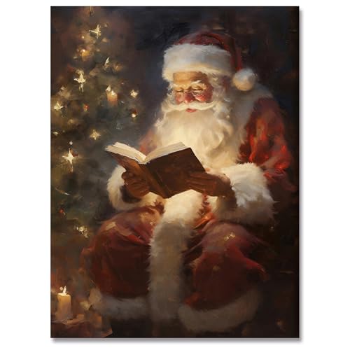 Huabsad Tela artistica da parete in stile vintage, decorazione da parete con Babbo Natale che legge prenotazioni, poster di buon Natale, stampa artistica da parete, 30,5 x 40,6 cm, senza cornice