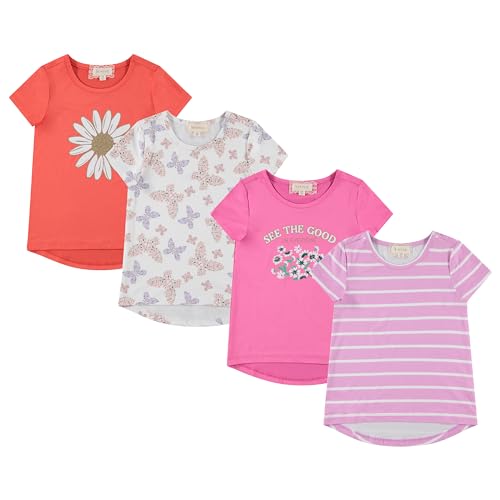 BTween Girls 4-Piece Summer Tops | Fashionable Short Sleeve T-Shirt | Casual Daily Shirt for Kids - Assorted Colors
