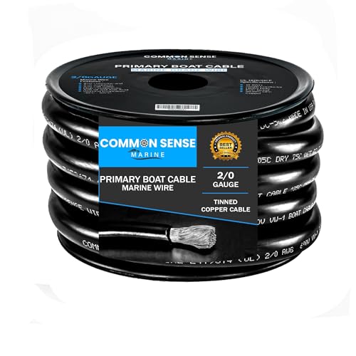 2/0 Gauge Primary Boat Cable - 30 ft Marine Grade Wire Tinned Oxygen-Free Copper - 2/0 AWG UL 1426 Standard PVC Wire for Boat, Automotive, Speakers, Camper & Trailers