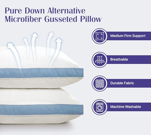 Image of ROYALE LINENS Pillows Standard Size Set of 2 -Bed Pillow for Sleeping -Cooling Pillow for Back, Stomach or Side Sleepers -Down Alternative Std Gusseted Pillows -Hotel Quality (20x26 Inches, Pack of 2)
