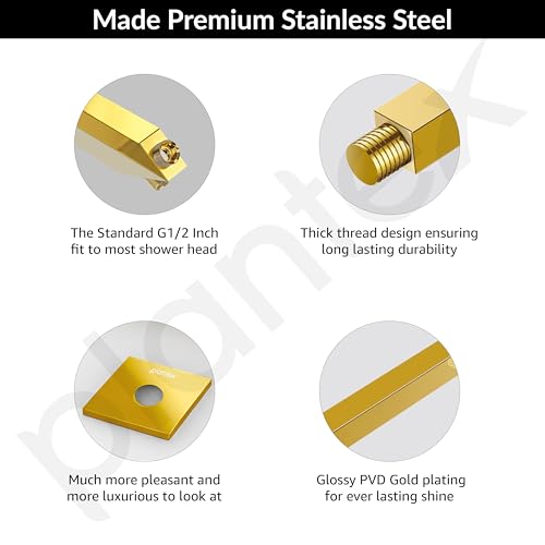 Image of Plantex 14-Inch Shower Arm for Overhead Shower /Stainless Steel Shower Pipe /Wall Mount Bathroom Fitting with -Inch Thread - Pack of 1 (PVD Gold)