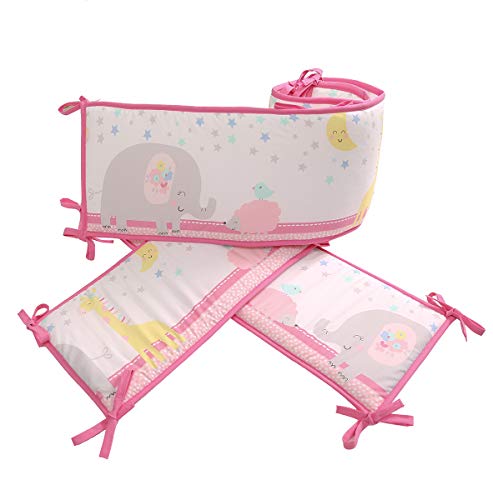 TEALP Paracolpi imbottito per lettini, paracolpi Culla neonato per Letto Bebè 360 cm (elefante rosa)