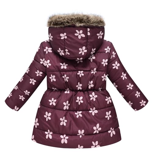 Guqmjde Daunenjacke Mädchen Winterjacke Thermal Mantel Wintermantel Jacken Winddicht Puffer Jacket Kapuzenjacke Daunenmantel Outdoorjacke Thermojacke Sweatjacke Wein, 4 Jahre