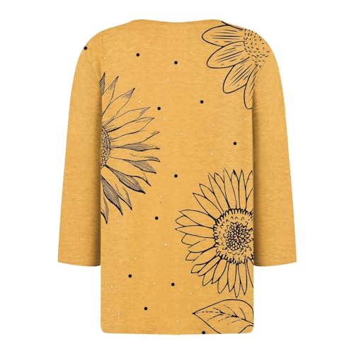 3/4 Sleeve Tops for Women 2025 Fall Henley Neck Shirts Elbow Sleeve Tshirts3