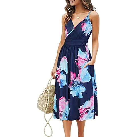 OUGES Women's Summer Floral Dress with Pockets Cover