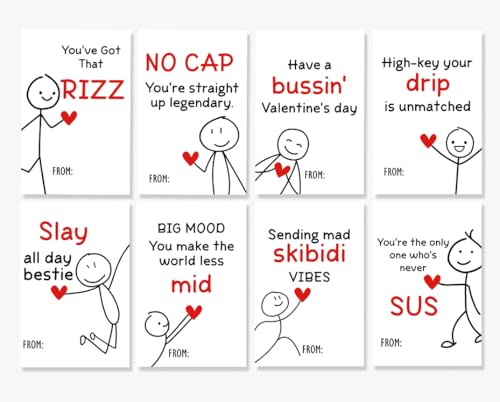 32pcs Valentine's Day Cards for Kids Classroom School, Gen Z Slang Exchange tween Valentines Day Cards Gift for Teens, Tweens, Son, Daughter, Trendy Gen Alpha Design Valentines Day Gift for Classroom & School, Unique Gifts for Kids