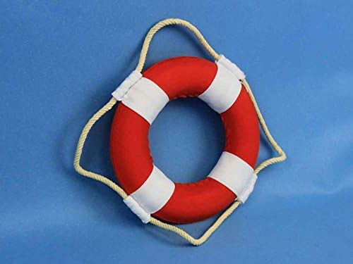 Hampton Nautical Vibrant with White Bands Life Ring Decoration, 6", Red