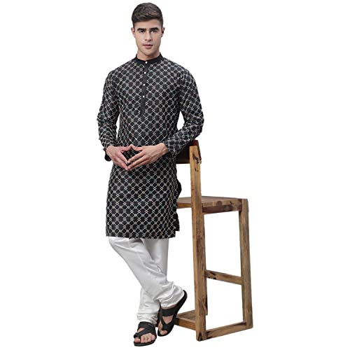 Image of SOJANYA (Since 1958 Men's Silk Blend Kurta Pyjama Set | Multi Embroidered Traditional Ethnic Wear for Navratri, Garba, Puja & Wedding