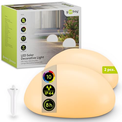 goobay Lot de 2 pierres solaires LED 24 cm - pour l'extérieur, étanches, résistantes au froid | Lampe solaire décorative pour terrasse, balcon, jardin - 10...