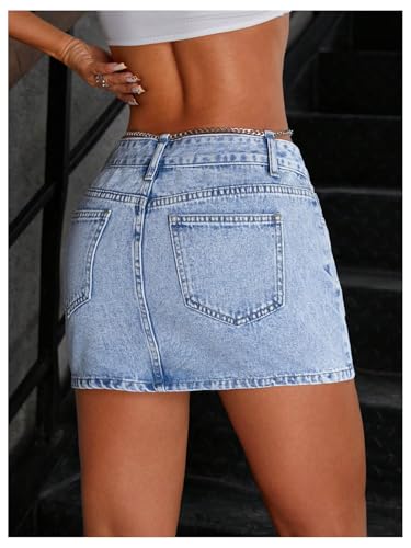 MakeMeChic Women's Denim Skirt Low Waist Button Bodycon Y2K Mini Jean Skirts with Pockets2