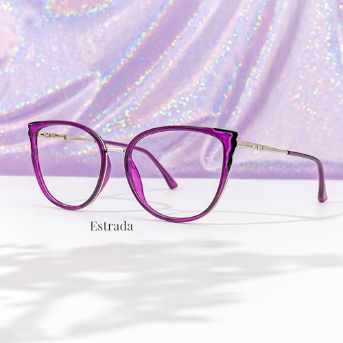 Image of Zeelool Cat Eye Eyeglasses Frame for Women Men Non-prescription Clear Lens ZJGX338746-04 Purple