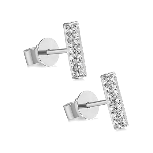 14k Solid Gold Diamond Earrings Studs Series,DEF VS~VVS, No fading, No allergies, Non gold-plating,Lab grown Diamond (Pavé Bar Studs(White))