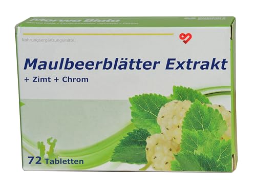 Maulbeerblätter Extrakt 500mg pro Tabl. hochdosiert, mit Zimt Extrakt, Chrom, 72 Tabletten, teilbar, 1/2 Tabl. 250mg Extrakt, für normalen Zuckerstoffwechsel, Tee, Zucker senken