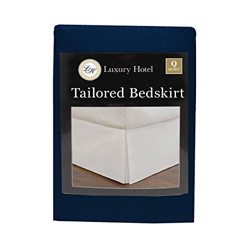 Lux-Hotel-Microfiber-Tailored-Style-Bed-Skirt-with-Classic-14-Inch-Drop-Length-Queen-Navy Lux Hotel Microfiber Tailored Style Bed Skirt with Classic 14 Inch Drop Length Queen Navy