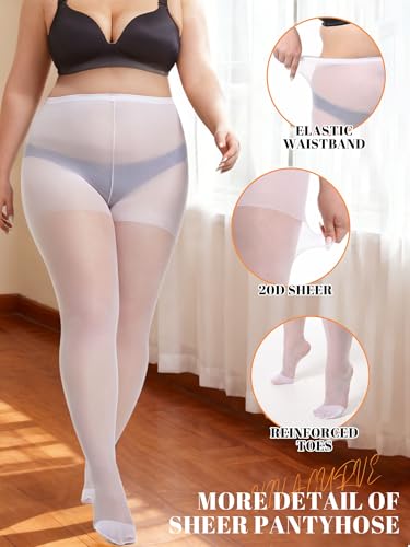 Image of Plus Size Sheer Tights for Women 20D Control Top Pantyhose Soft Stockings with Reinforced Toes 2 Pairs