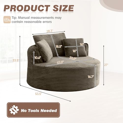 Sillón Redondo Plegable Tela Corduroy Camel miniatura 2