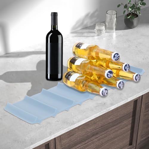 2 Pcs Fridge Beverage Mat, Silicone Bottle Stacking Mat Fridge Wine Mat Stackable Cans Wine Bottles Soda Can Organizer Mat for Refrigerator Organization (Grey + Blue) - Thumbnail 6