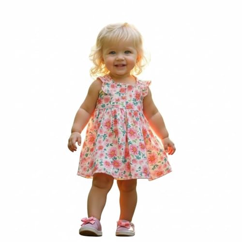 Image of A.T.U.N. (ALL THINGS UBER NICE) Baby Girls Floral Printed Knee Length Frocks | Stylish Sleeveless Traditional Beautiful Princess Dress and Special Occassions